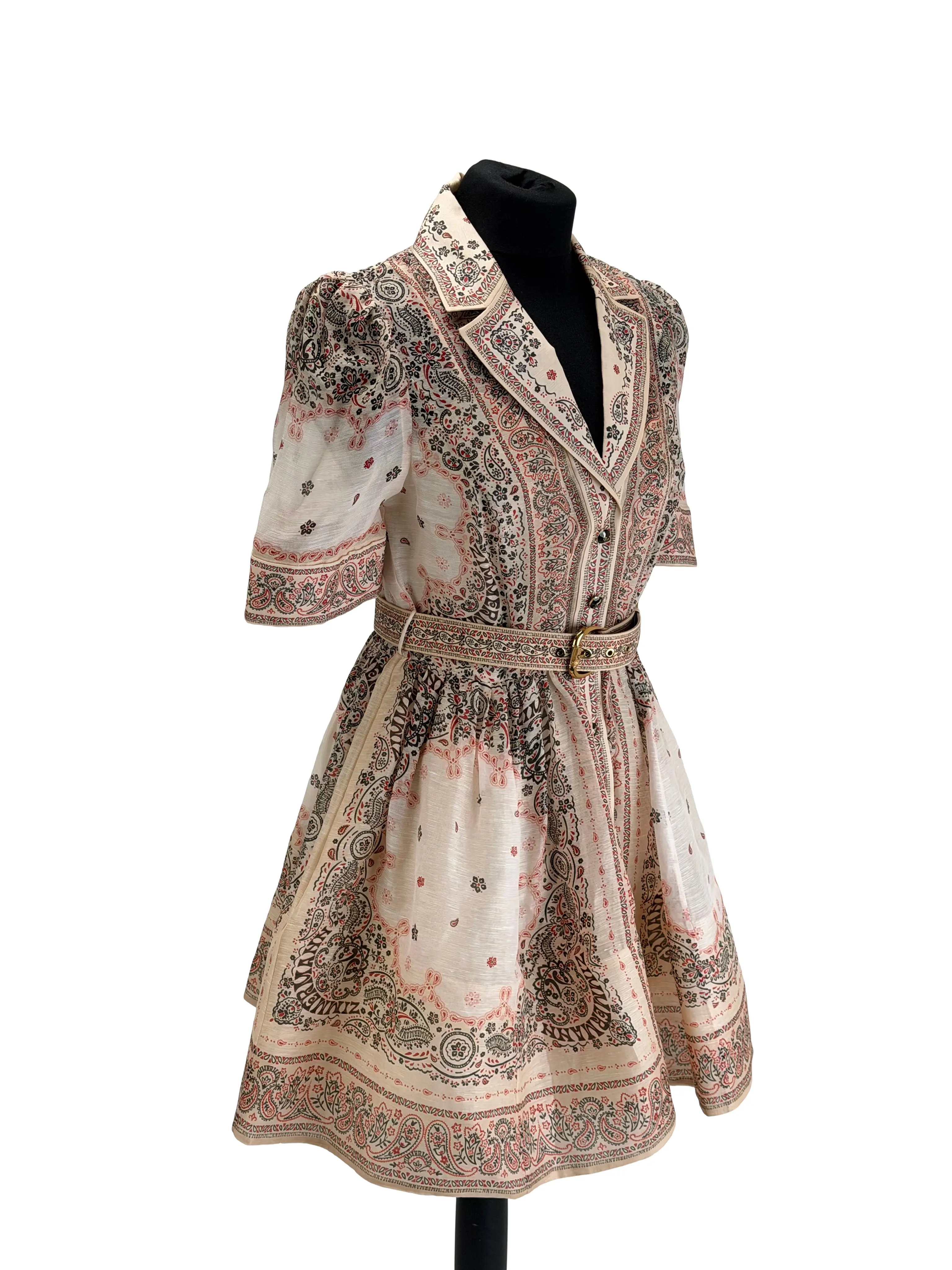 zimmermann freja shirred paisley-print linen mini dress Zimmerman Freja Shirred Waist 100% Linen Boho "Jadore Paisley" Mini Dress Size M